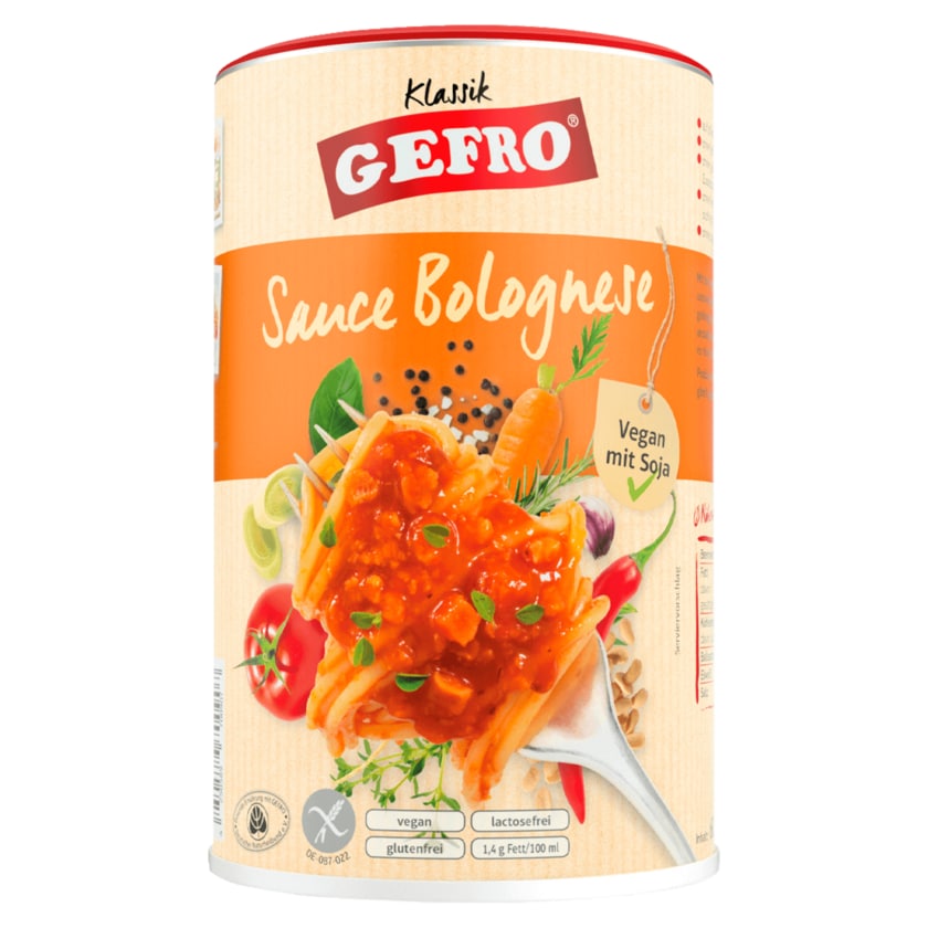 Gefro Sauce Bolognse lactosefrei glutenfrei Vegan 600g